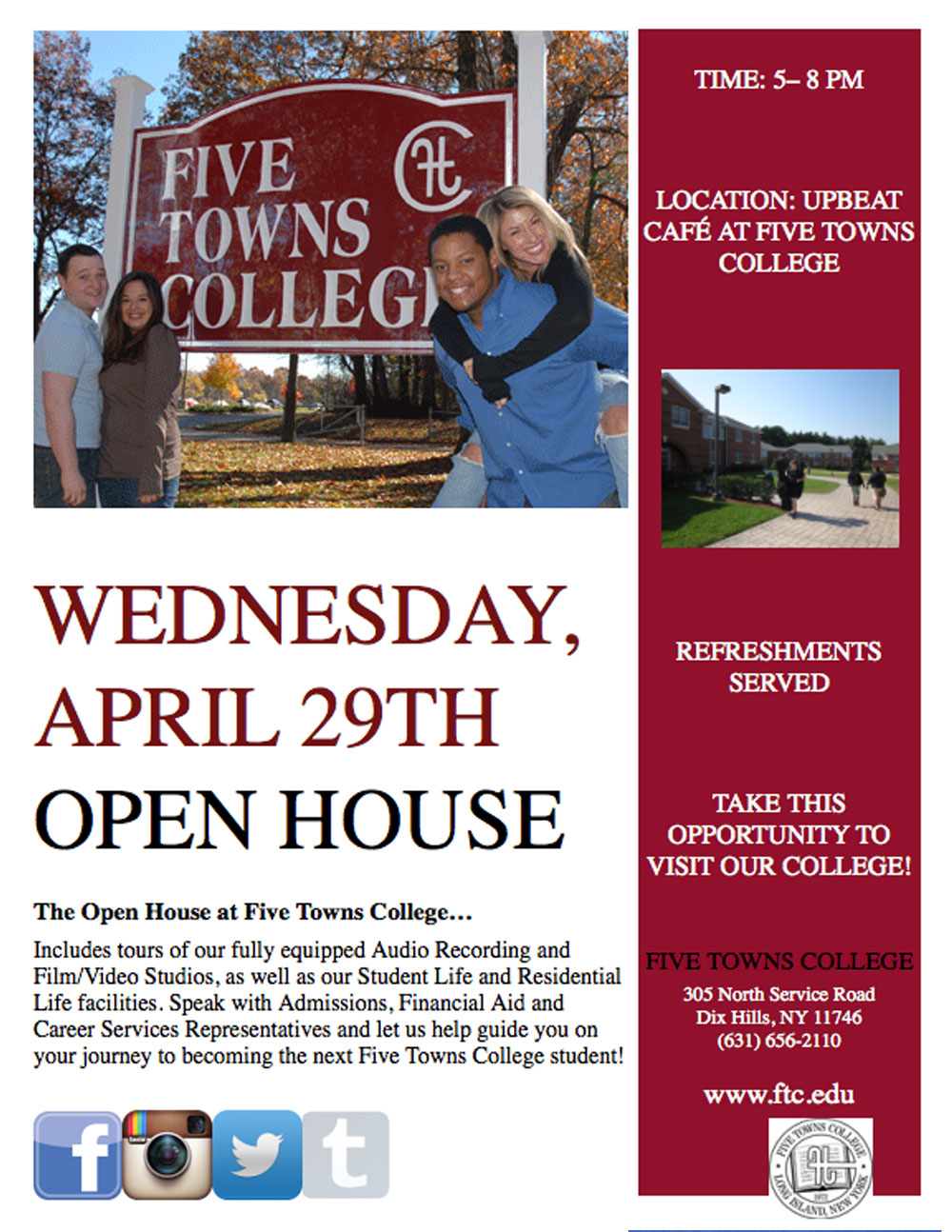 April 29 Five Towns College Open House Five Towns College