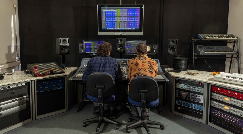 Students at mixing console