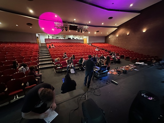Students check out different spotlights in the PAC. (Photo: FTC Mass Comm)