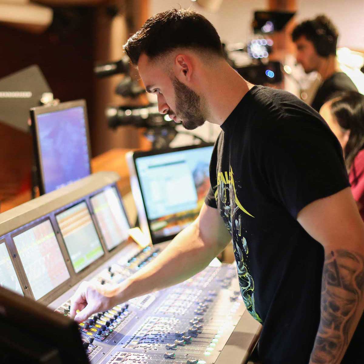 student in audio lab at Five Towns College