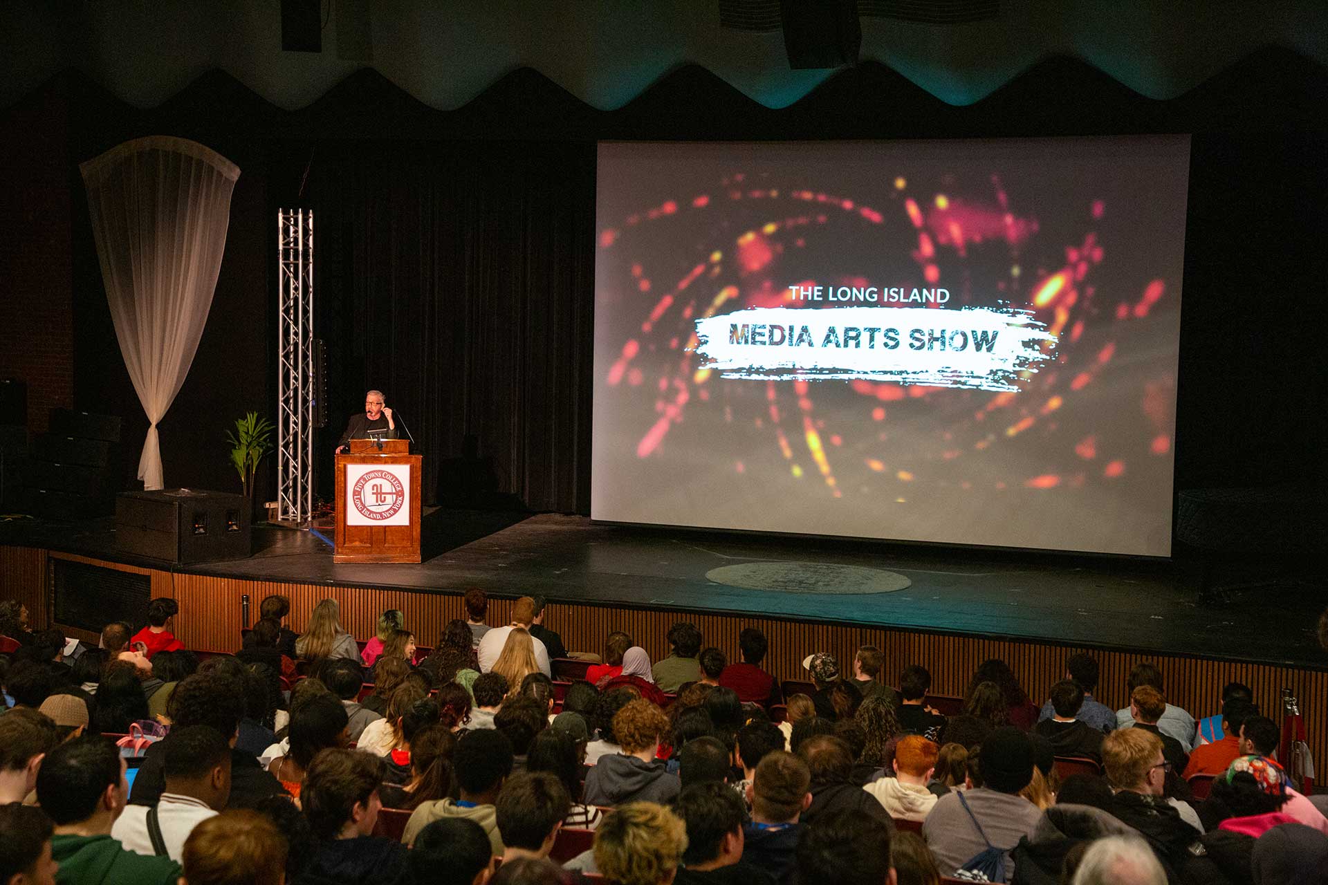 Five Towns College President David Cohen addresses a sold-out crowd at LIMAS 2026